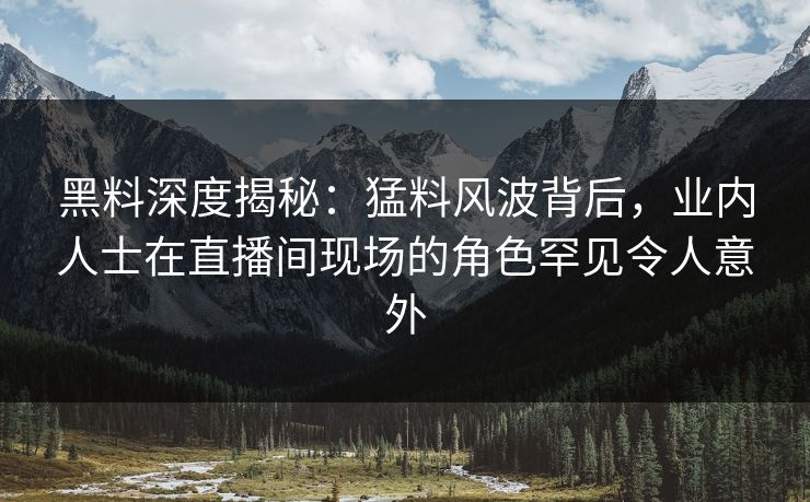 黑料深度揭秘：猛料风波背后，业内人士在直播间现场的角色罕见令人意外