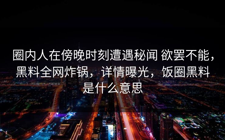 圈内人在傍晚时刻遭遇秘闻 欲罢不能，黑料全网炸锅，详情曝光，饭圈黑料是什么意思