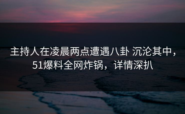 主持人在凌晨两点遭遇八卦 沉沦其中,51爆料全网炸锅,详情深扒